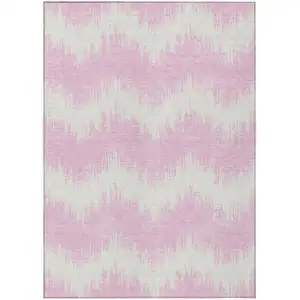 Photo of Pink And Ivory Chevron Washable Indoor Outdoor Area Rug