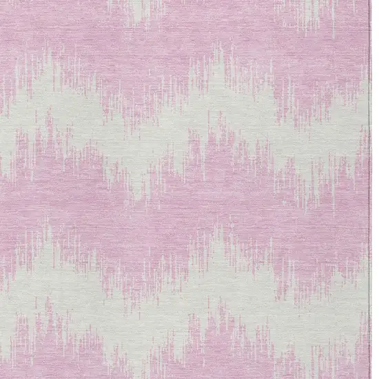 Pink And Ivory Chevron Washable Indoor Outdoor Area Rug Photo 5