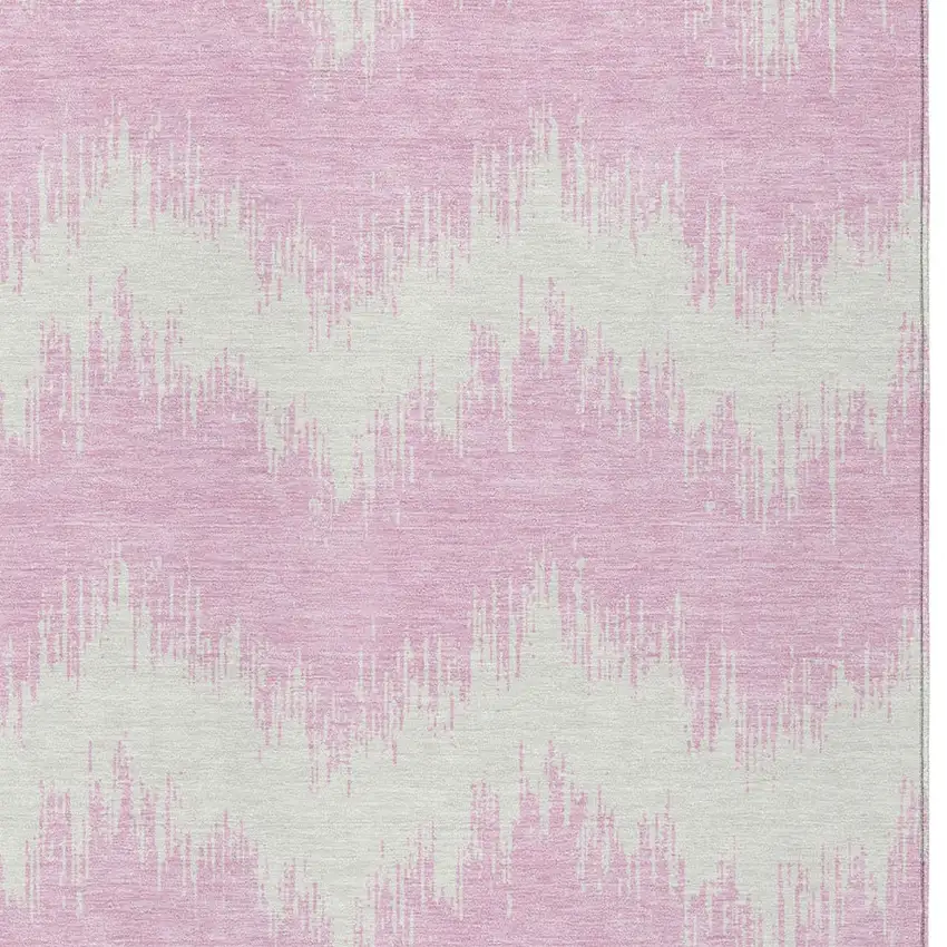 Pink And Ivory Chevron Washable Indoor Outdoor Area Rug Photo 5