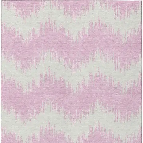 Pink And Ivory Chevron Washable Indoor Outdoor Area Rug Photo 6