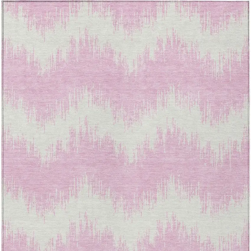 Pink And Ivory Chevron Washable Indoor Outdoor Area Rug Photo 6