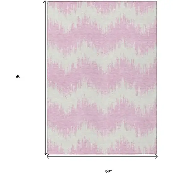 Pink And Ivory Chevron Washable Indoor Outdoor Area Rug Photo 3