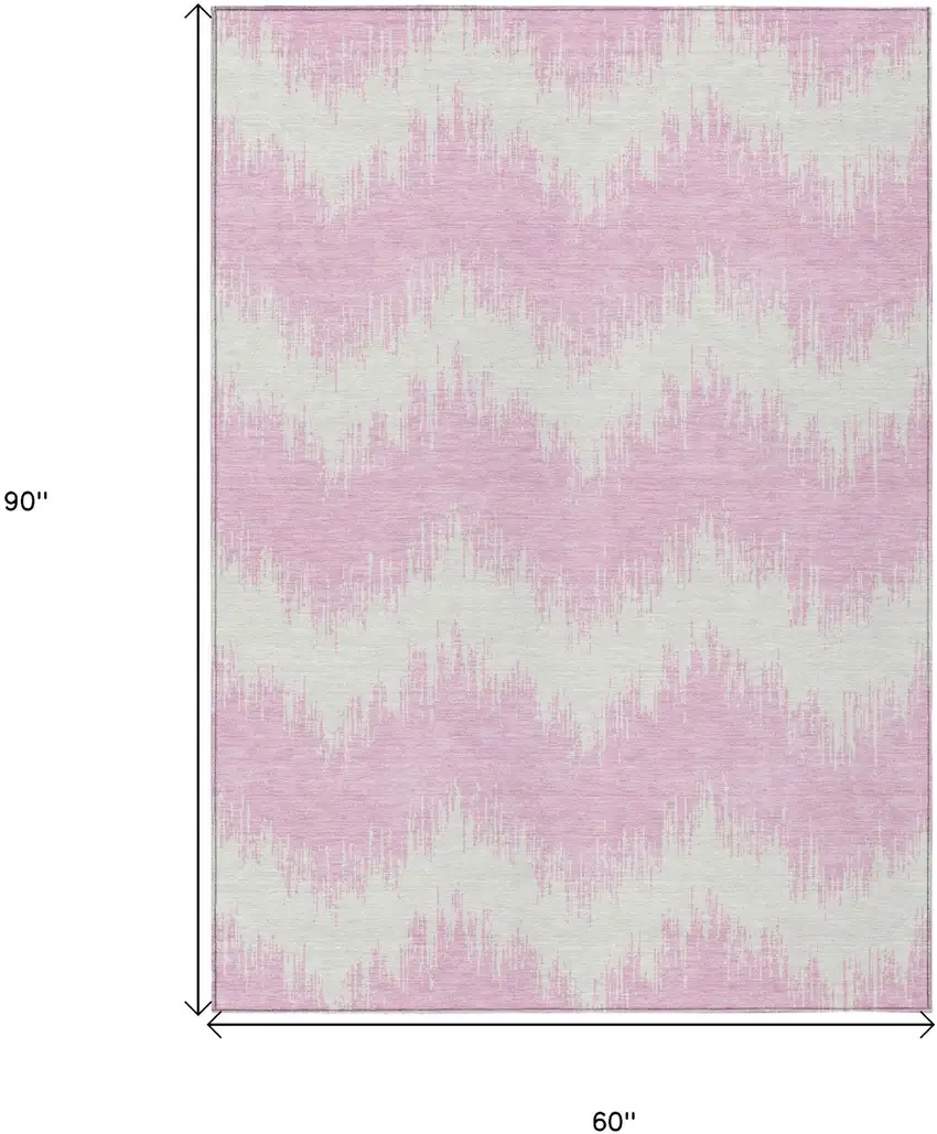 Pink And Ivory Chevron Washable Indoor Outdoor Area Rug Photo 3