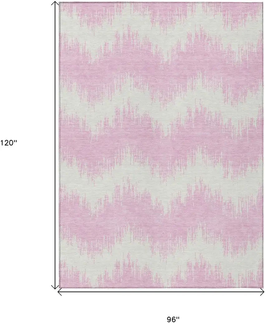 Pink And Ivory Chevron Washable Indoor Outdoor Area Rug Photo 3
