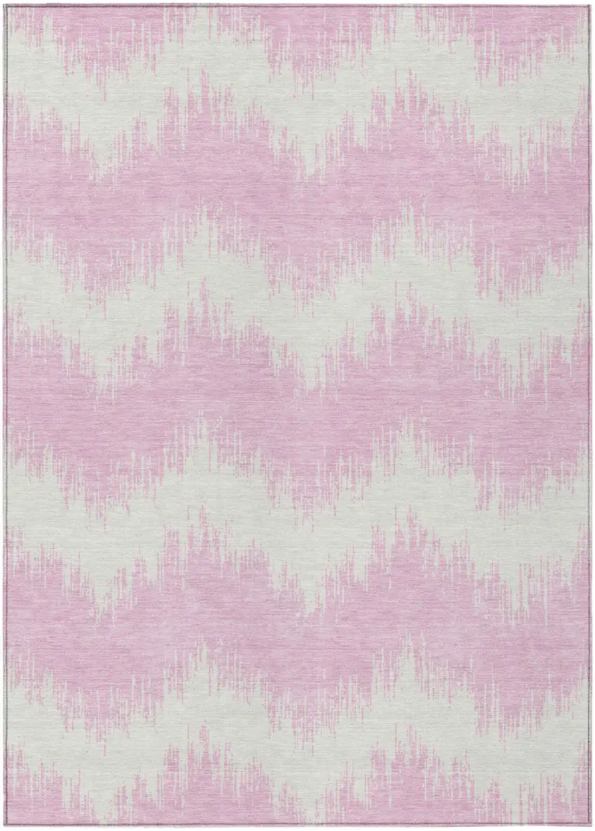 Pink And Ivory Chevron Washable Indoor Outdoor Area Rug Photo 2