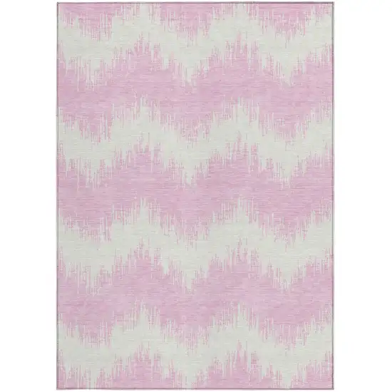 Pink And Ivory Chevron Washable Indoor Outdoor Area Rug Photo 6