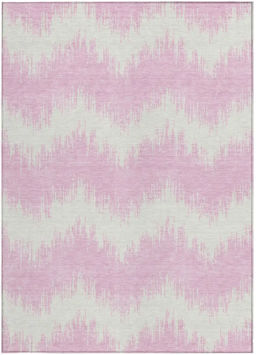 Pink And Ivory Chevron Washable Indoor Outdoor Area Rug Photo 6