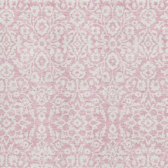 Pink And Ivory Damask Washable Area Rug With UV Protection Photo 3
