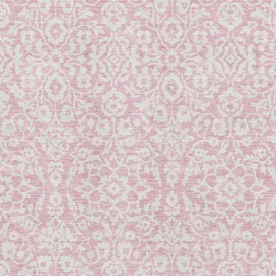 Pink And Ivory Damask Washable Area Rug With UV Protection Photo 3