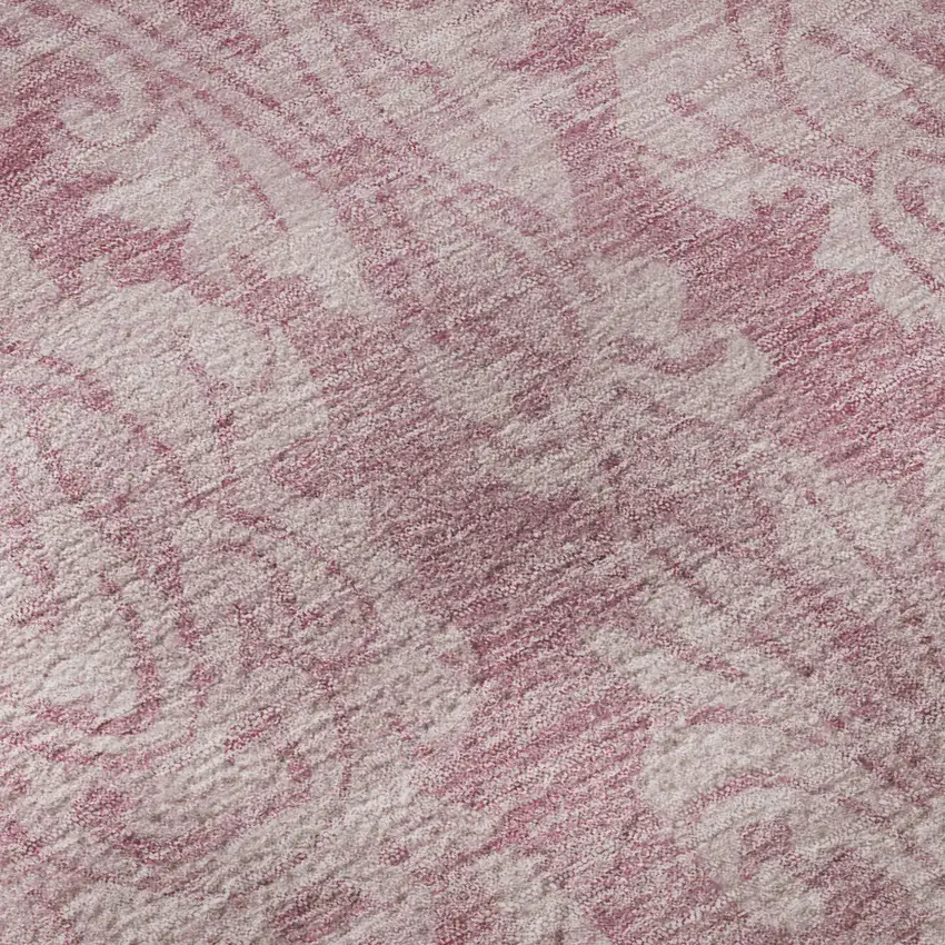 Pink And Ivory Damask Washable Area Rug With UV Protection Photo 9