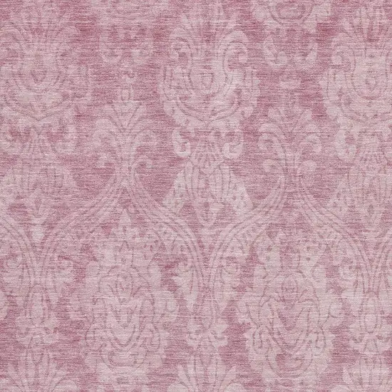 Pink And Ivory Damask Washable Area Rug With UV Protection Photo 2