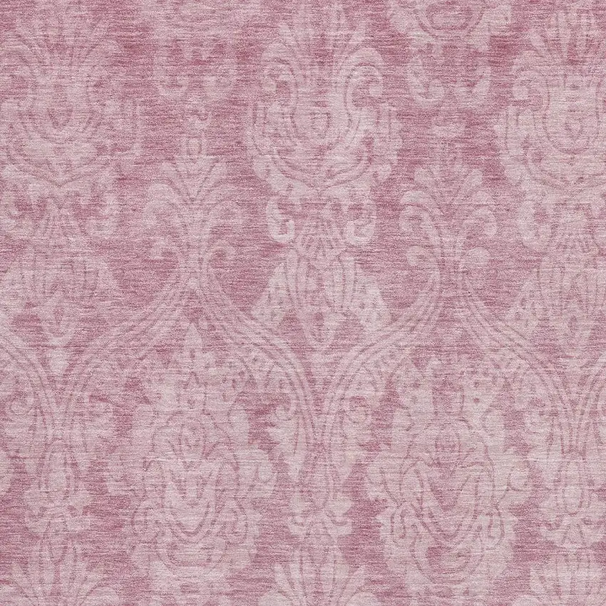 Pink And Ivory Damask Washable Area Rug With UV Protection Photo 2