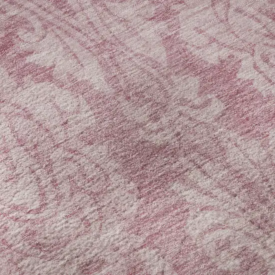 Pink And Ivory Damask Washable Area Rug With UV Protection Photo 9