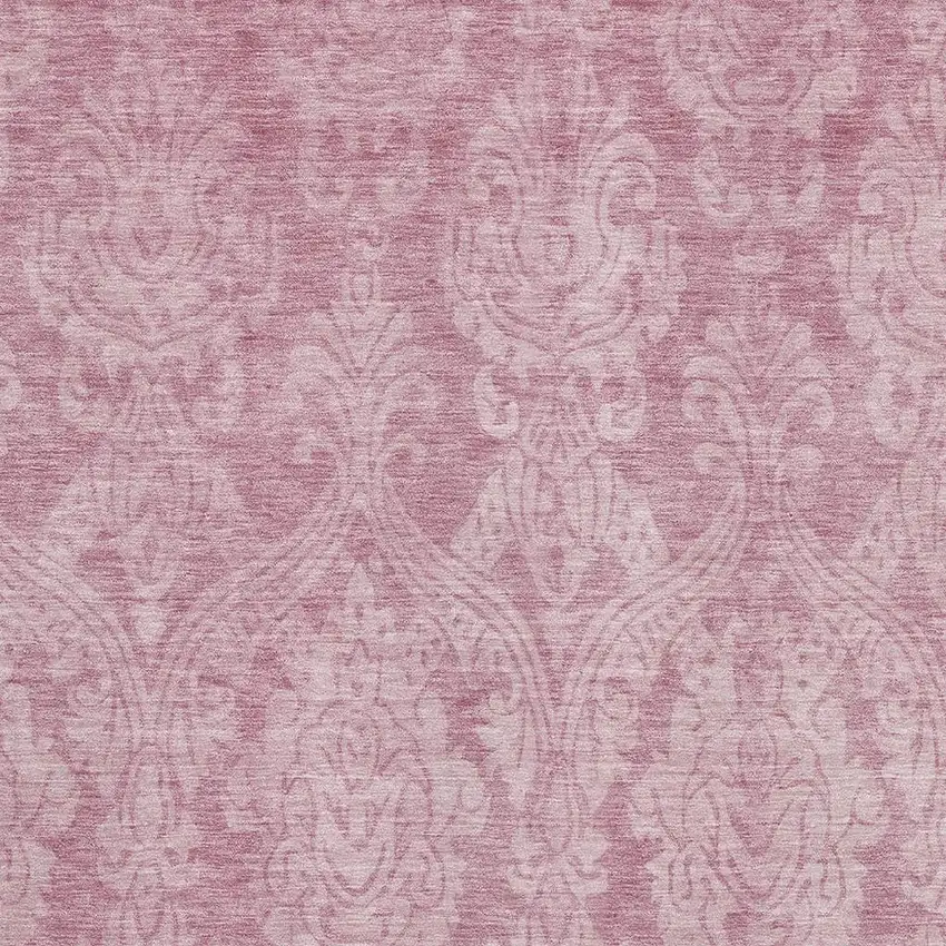 Pink And Ivory Damask Washable Area Rug With UV Protection Photo 2