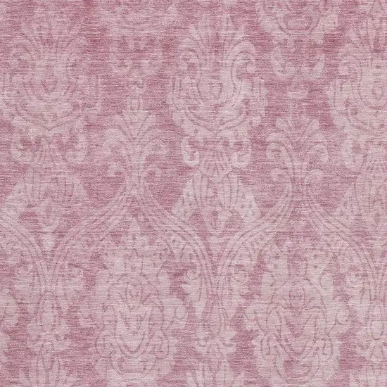 Pink And Ivory Damask Washable Area Rug With UV Protection Photo 2