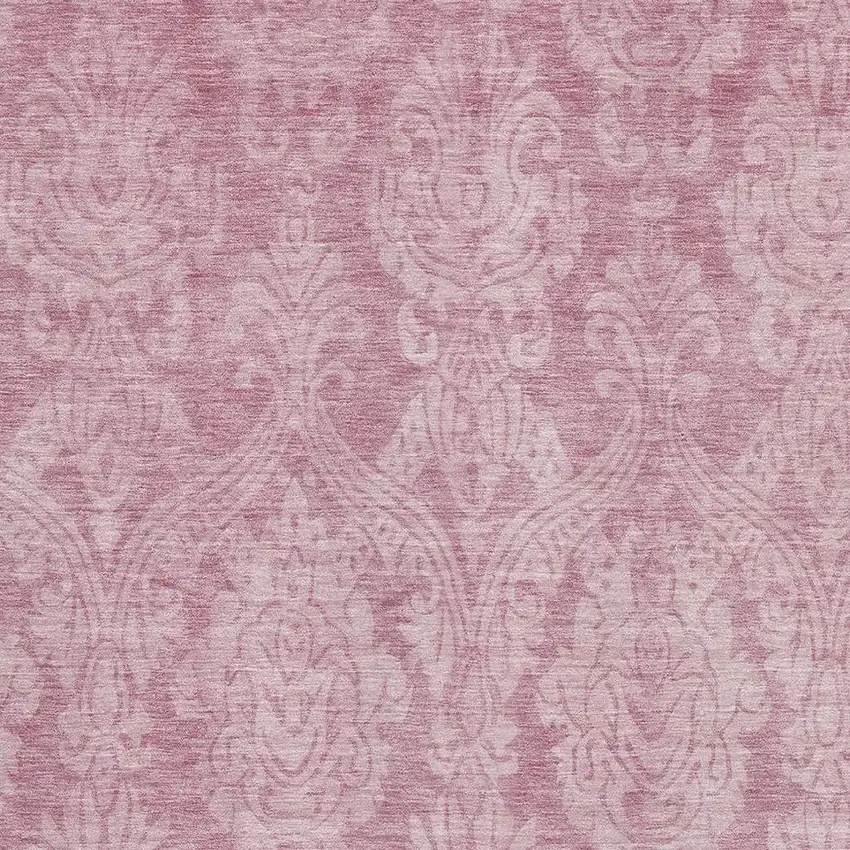 Pink And Ivory Damask Washable Area Rug With UV Protection Photo 2