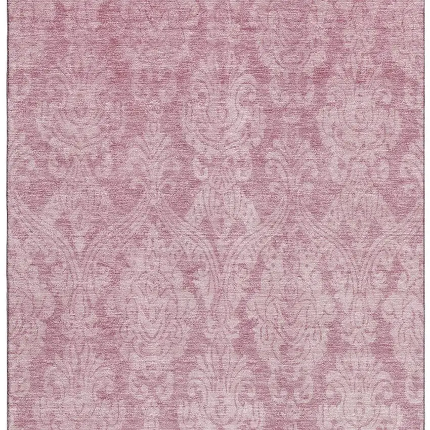 Pink And Ivory Damask Washable Area Rug With UV Protection Photo 3