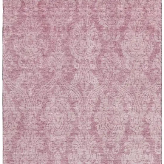 Pink And Ivory Damask Washable Area Rug With UV Protection Photo 3