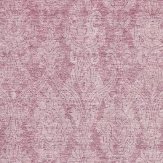 Pink And Ivory Damask Washable Area Rug With UV Protection Photo 2
