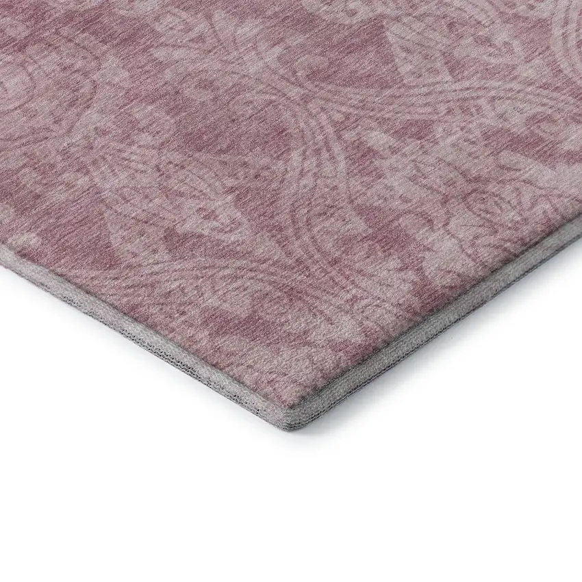 Pink And Ivory Damask Washable Area Rug With UV Protection Photo 7