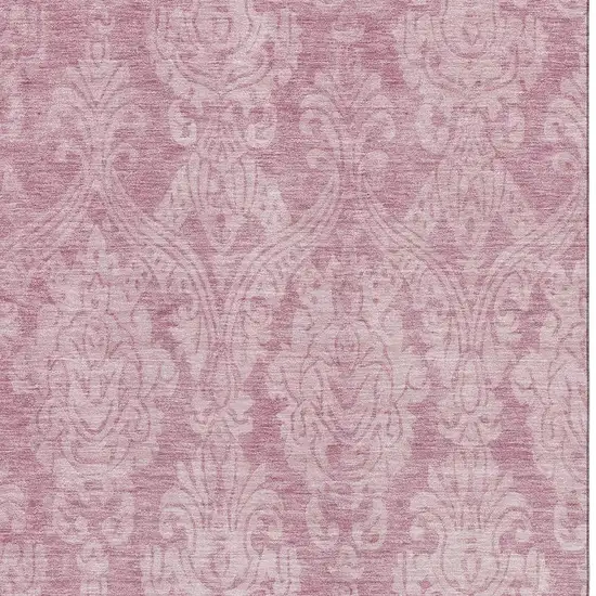 Pink And Ivory Damask Washable Area Rug With UV Protection Photo 2