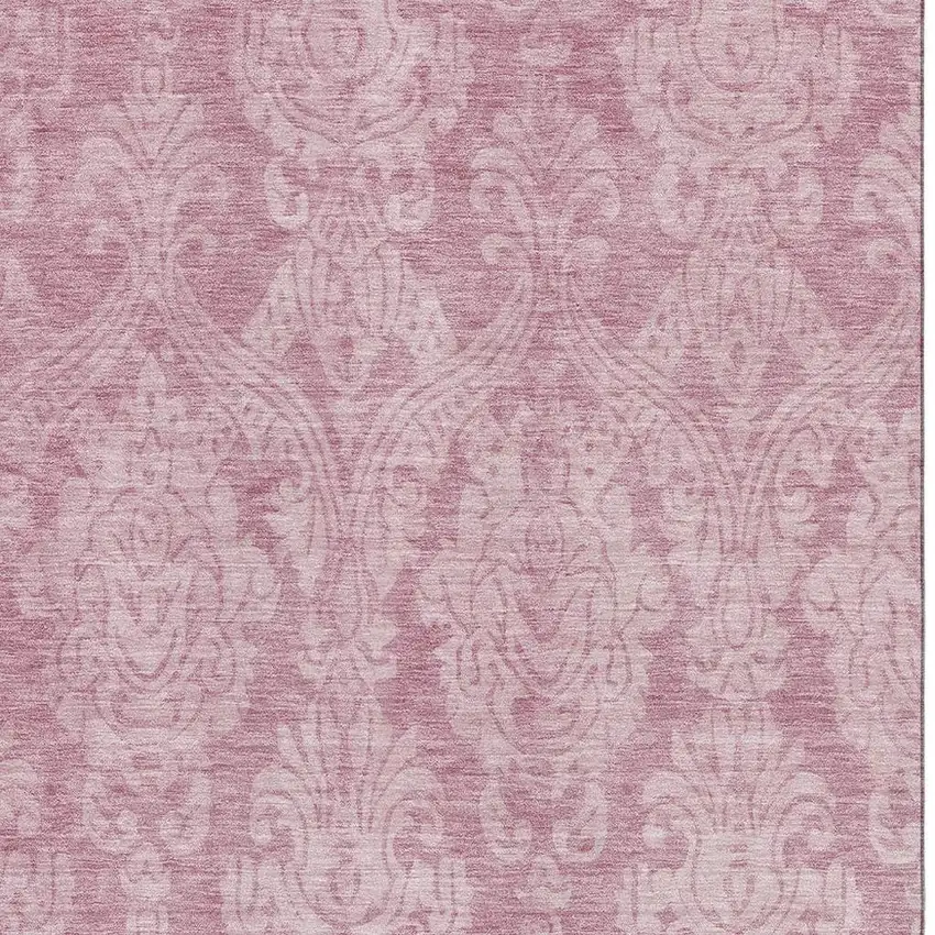 Pink And Ivory Damask Washable Area Rug With UV Protection Photo 2