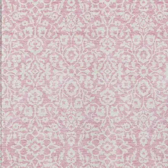Pink And Ivory Damask Washable Indoor Outdoor Area Rug Photo 5