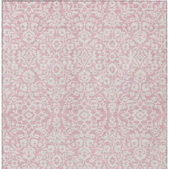 Pink And Ivory Damask Washable Indoor Outdoor Area Rug Photo 6