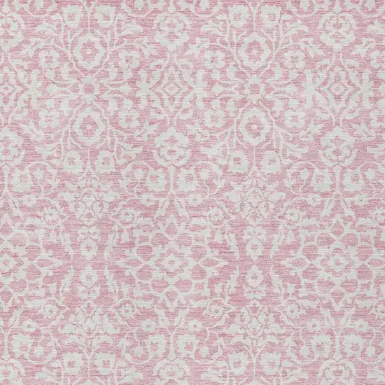 Pink And Ivory Damask Washable Indoor Outdoor Area Rug Photo 5