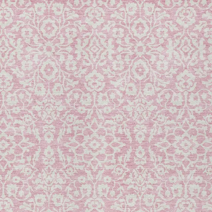 Pink And Ivory Damask Washable Indoor Outdoor Area Rug Photo 5
