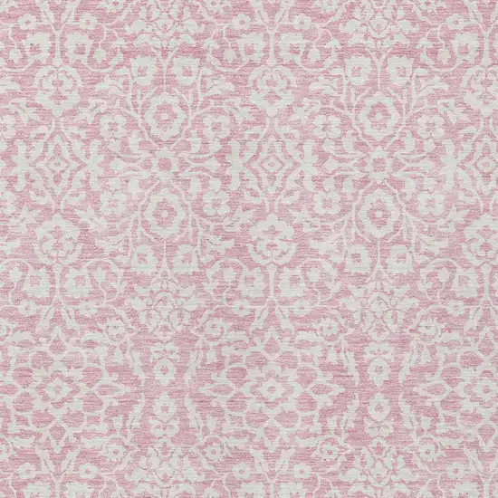 Pink And Ivory Damask Washable Indoor Outdoor Area Rug Photo 5