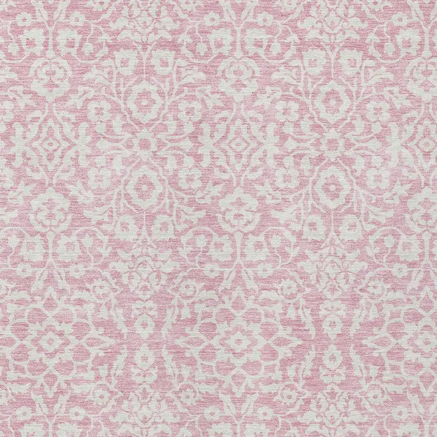 Pink And Ivory Damask Washable Indoor Outdoor Area Rug Photo 5