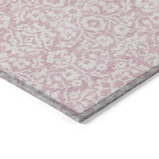 Pink And Ivory Damask Washable Indoor Outdoor Area Rug Photo 4