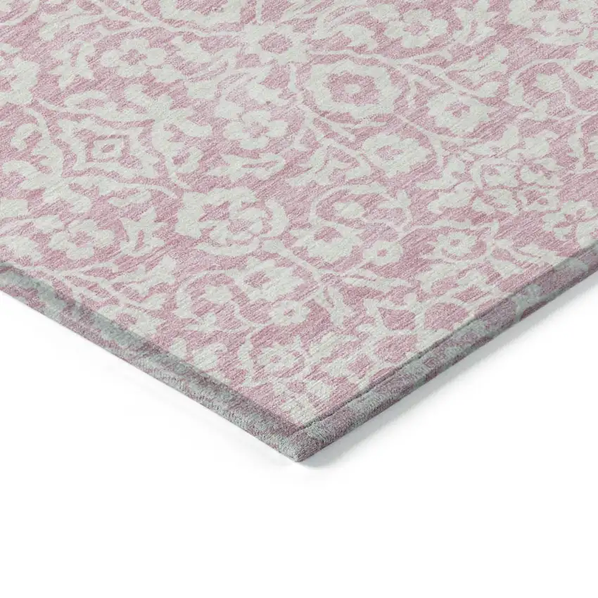 Pink And Ivory Damask Washable Indoor Outdoor Area Rug Photo 4