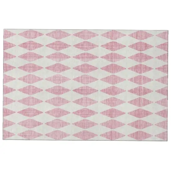 Pink And Ivory Diamond Washable Area Rug With UV Protection Photo 2