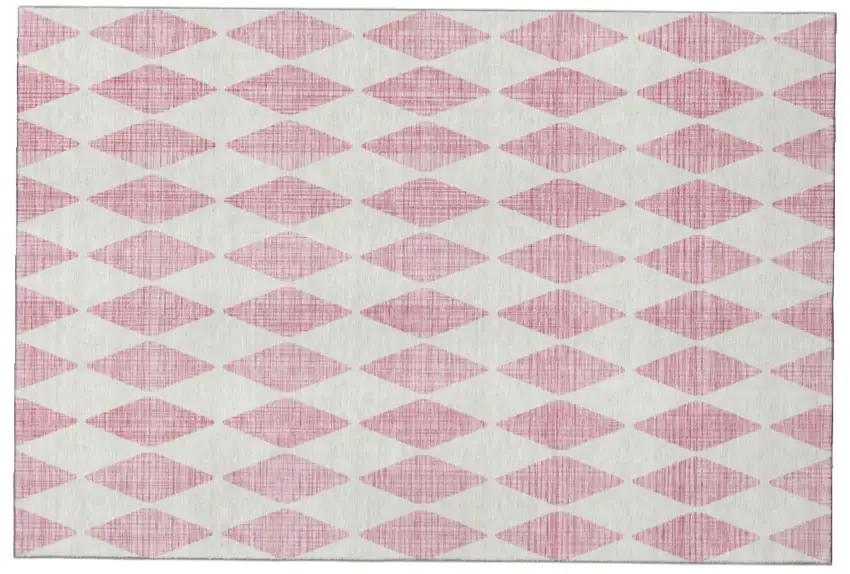 Pink And Ivory Diamond Washable Area Rug With UV Protection Photo 2