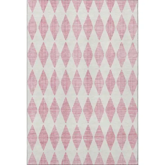 Pink And Ivory Diamond Washable Area Rug With UV Protection Photo 4
