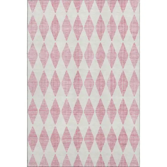 Pink And Ivory Diamond Washable Area Rug With UV Protection Photo 1