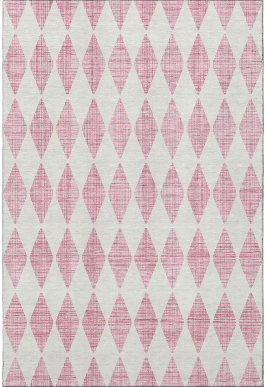Pink And Ivory Diamond Washable Area Rug With UV Protection Photo 4