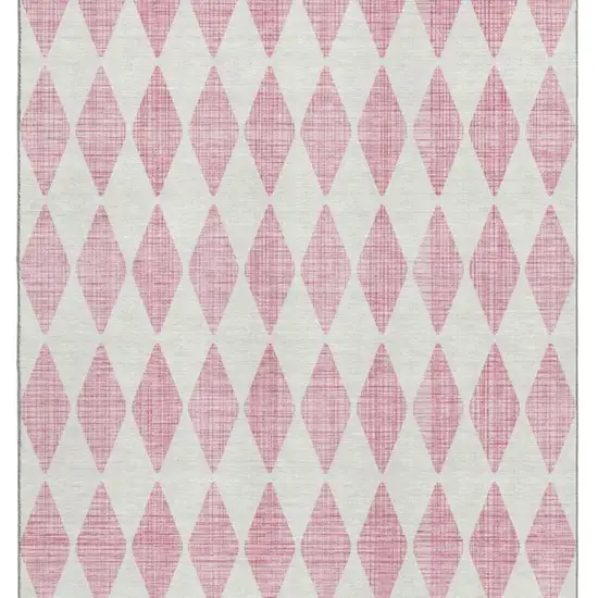 Pink And Ivory Diamond Washable Area Rug With UV Protection Photo 4