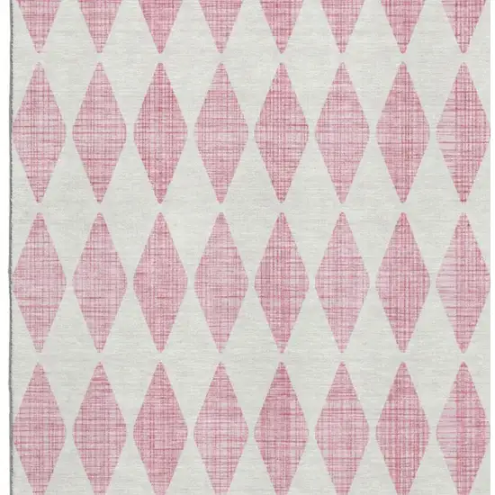 Pink And Ivory Diamond Washable Area Rug With UV Protection Photo 3
