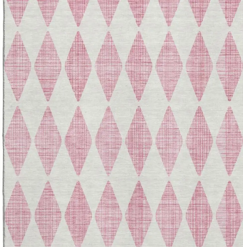 Pink And Ivory Diamond Washable Area Rug With UV Protection Photo 3
