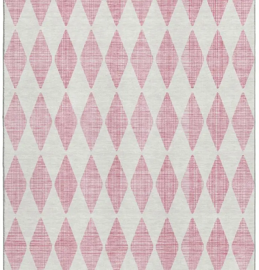 Pink And Ivory Diamond Washable Area Rug With UV Protection Photo 4