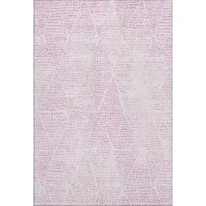 Photo of Pink And Ivory Diamond Washable Area Rug With UV Protection