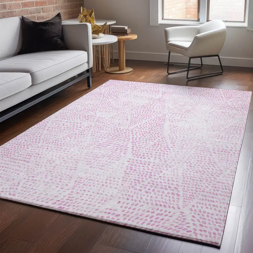 Pink And Ivory Diamond Washable Area Rug With UV Protection Photo 5