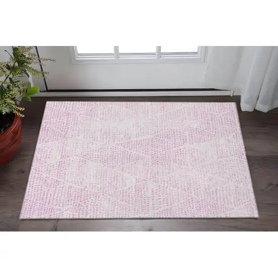 Pink And Ivory Diamond Washable Area Rug With UV Protection Photo 2