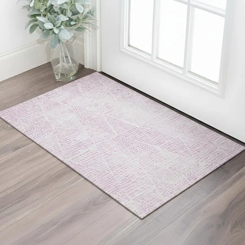 Pink And Ivory Diamond Washable Area Rug With UV Protection Photo 1
