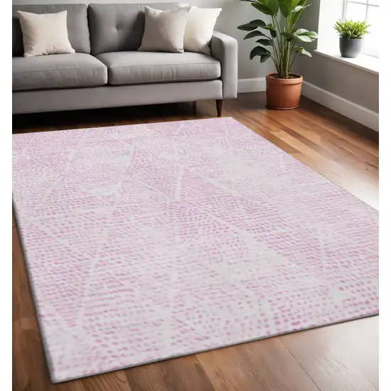 Pink And Ivory Diamond Washable Area Rug With UV Protection Photo 2