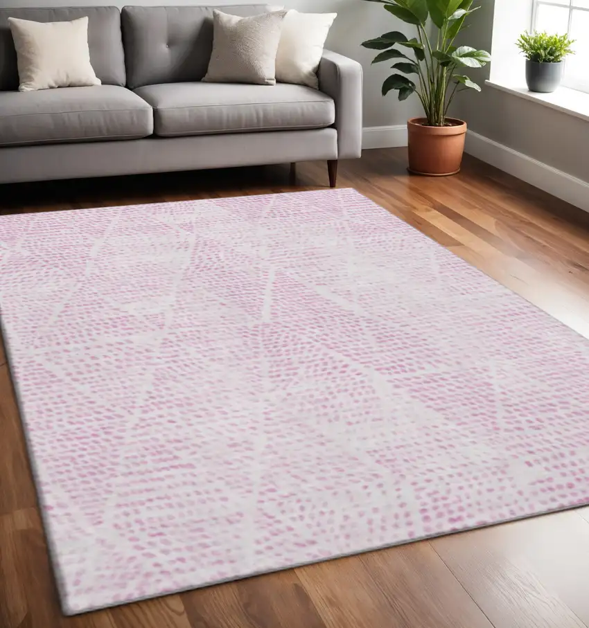 Pink And Ivory Diamond Washable Area Rug With UV Protection Photo 2