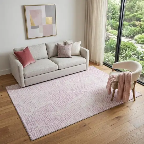 Pink And Ivory Diamond Washable Area Rug With UV Protection Photo 1